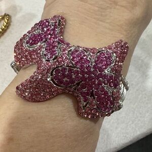 Vintage Pink Crystal rhinestone Bracelet Scotty dog stretch